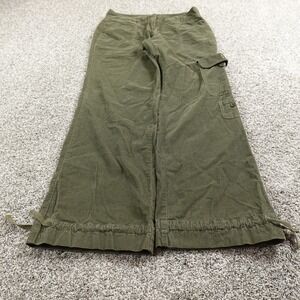 J Jill Pants Women 12 Green Cargo Corduroy High Rise Baggy Wide Leg Rave Stretch